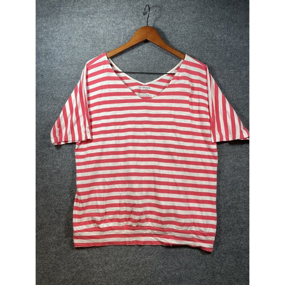 Lane Bryant Pink and White Striped V-Neck Top